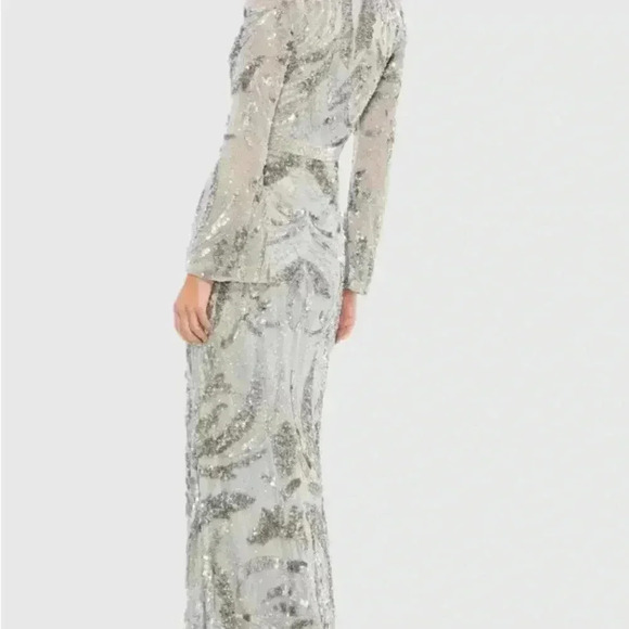 Mac Duggal Size 12 Sequined Faux Wrap Split Long Sleeve Gown NWT Style #5222 - Picture 3 of 6